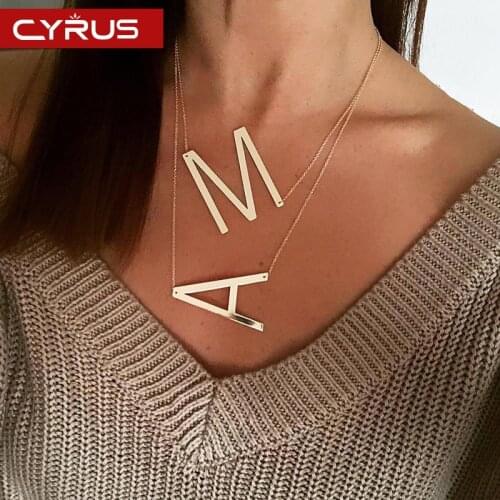 Trendy Big 26 Letter Necklace for Women Pendant Colgantes Mujer Moda Gold Silver Color Rose Metal Statement Exaggerated Sieraden