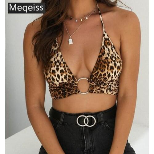 Meqeiss 2020 New sexy leopard print bralette tank crop top metal ring fashion summer halter backless bra for women club clothes