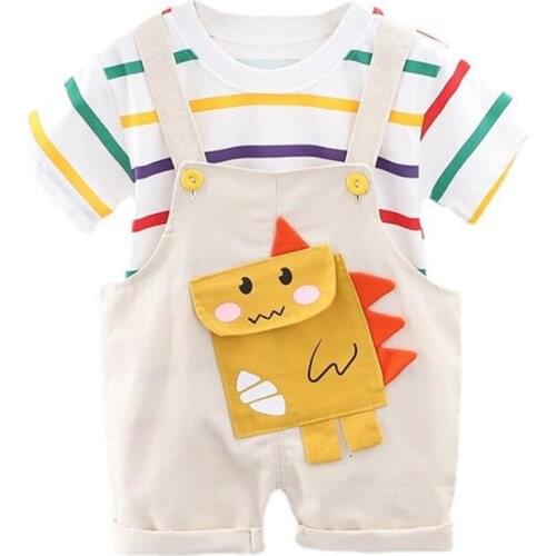 New Summer Baby Boys Girls Clothes Suit Children Striped T-Shirt Overalls 2Pcs/Set Toddler Casual Outfit Fashion Kids Tracksuits