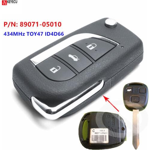 Keyecu Upgraded Remote Key Fob for Toyota Yaris Avensis Corolla Carina ETC 434MHz ID4D66 chip P/N: 89071-05010 with TOY47 blade