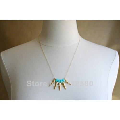 H-QN120 Rondelles Howlite Gold Spike Necklace for Women Natural Stone Link Chain Necklace