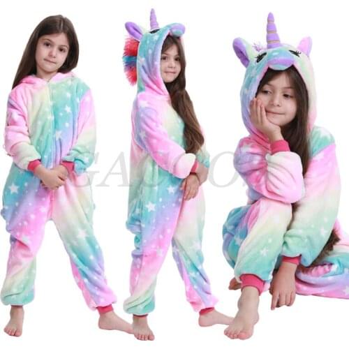 Kigurumi Kids Unicorn Pajamas Onesies Cartoon Animals Panda Flannel Party Clothes Nightie Sleepwear Overall Boys Hooded Homewear