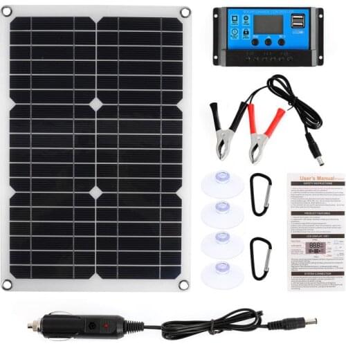180W Protable Solar Panel Kit USB Port with 10/20/30A LCD Display Solar Charger Controller Outdoor Portable Pnone Power Supply