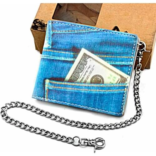 Student Boys Man Casual Practical Wallet Card Coins Purse with Chain #1