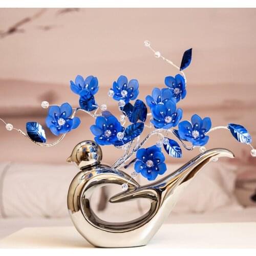 Modern Fashion Crystal Flower Vase Ceramic Bird Crafts Top Quality Figurines Miniatures Home Decoration Accessories Wedding Gift