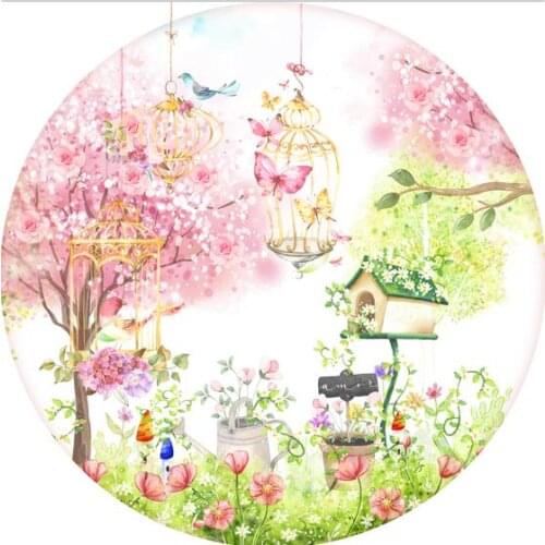 Garden birdhouse summer Birthday round fabric backdrop Banners arty Cake Banner Mundo Bita Photography Background