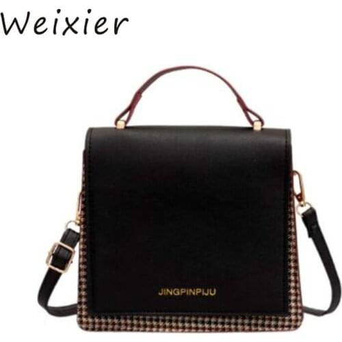WEIXIER Square Pu Leather Shoulder Bags Female Plaid Messenger Bag Small Crossbody Bags Girls Tote Quality Top-handle Bag V1-38