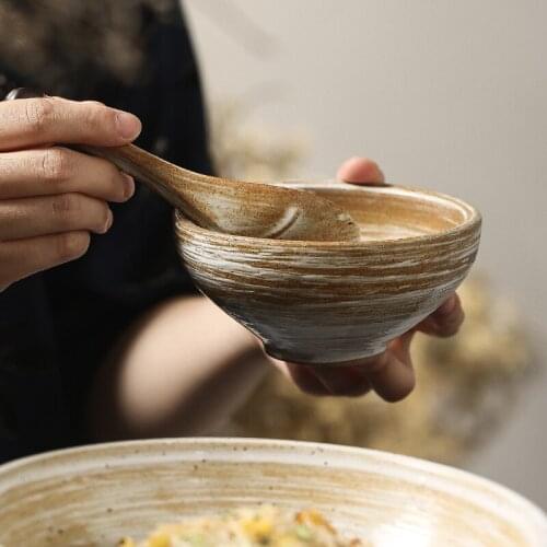 Japanese rice bowl daily ceramic tableware simple ramen dessert salad bowl creative single stoneware small bowl CE / EU