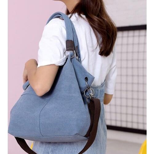 High Quality Canvas Women Handbag Casual Large Capacity Female Totes Multifunction Solid Color Shoulder Bag