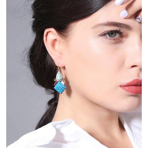 New Fashion Bohemia Blue Synthetic Stone Flower/Fish/ Tear Drop Earrings For women Jewelry Korean Style Wholesale Lots Bulk