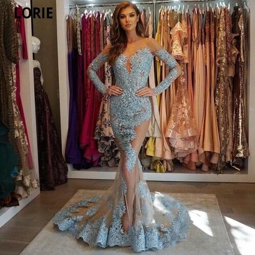 LORIE Elegant Lace Evening Dresses Mermaid for Women Formal Long Sleeve Illusion Sexy Celebrity Beauty Pageant Party Dresses