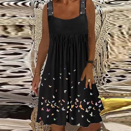 Lady Summer Fashion Chic Sequins Sling Party Dress Elegant Sleeveless Sling Dresses Women Vintage Beach Printed Loose Dresses