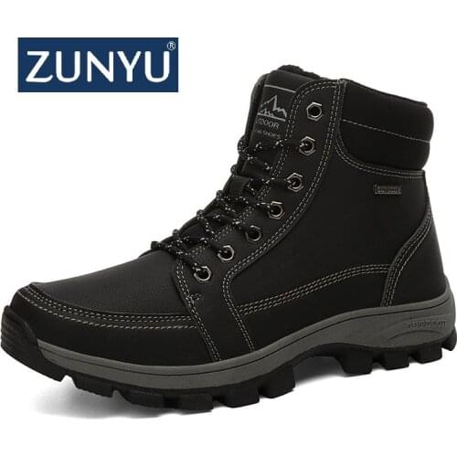 ZUNYU Black Warm Winter Men Boots Cashmere keep warm Ankle Boots Men Winter Work Shoes New Men Fur Snow Boots for Men Botas