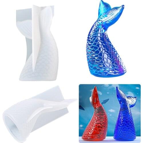 1pc 3D Mirror Mermaid Tail Silicone Resin Mold DIY Crystal Epoxy Mould Backpack Ornaments Home Decoration Silicone Molds