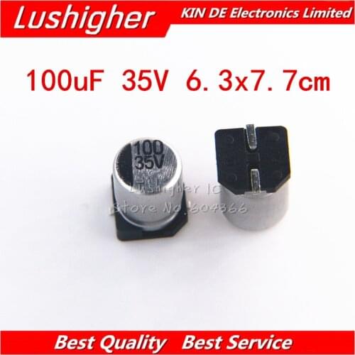 10pcs 35V 100UF SIZE 6.3x7.7mm SMD Aluminum Electrolytic Capacitor