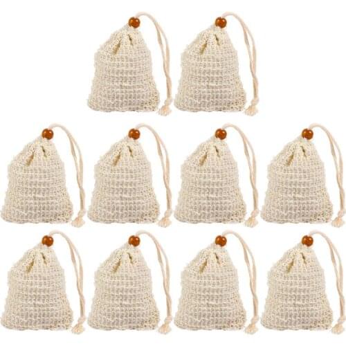 10Pcs Natural Soap Bag Exfoliating Soap Saver Pouch Exfoliating Bath Pouch Soap Saver Bag with Drawstring Bubble Foam Pocket