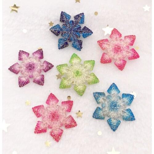 10pcs Resin 30mm Colorful Glitter crysta Snowflower flatback rhinestone 2 Hole Ornaments DIY Wedding appliques craft SW83