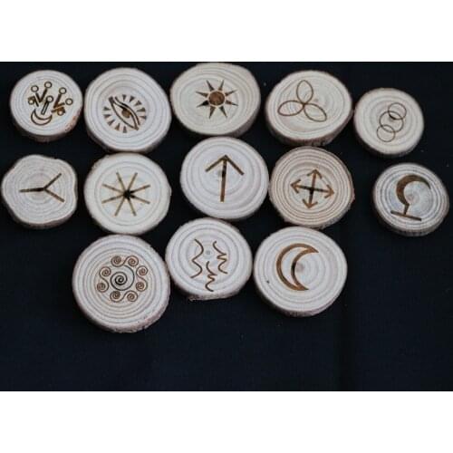 13pcs/set handmade wood Viking runes symbols Gypsy Divination sign wizard ritual Props