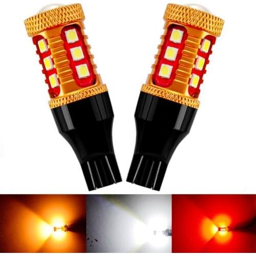 2PCS T15 921 W16W WY16W 1000Lm 3030 LED Auto Additional Brake Lights Reverse Light Car Rear Turn Signals White Red Amber Yellow