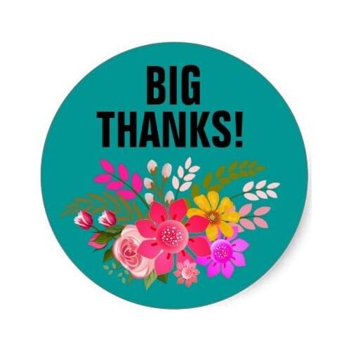 3.8cm Vintage Folklore Floral Thank You teal white Classic Round Sticker