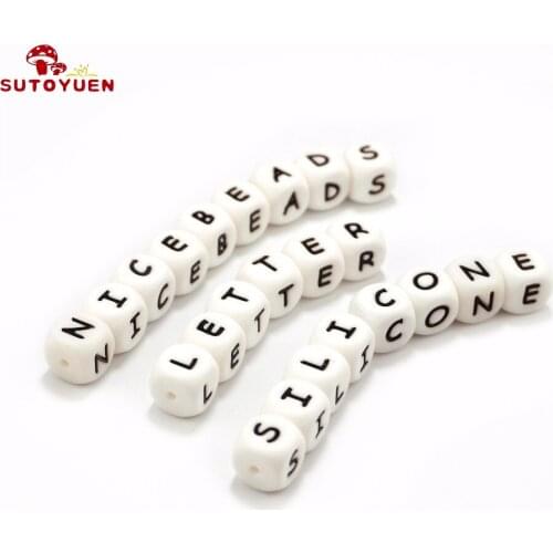 Sutoyuen 50pcs 12mm BPA Free Loose Chew Silicone Letter Beads DIY Baby Teether Pacifier Dummy Chewing Jewelry Beads Sensory Toys