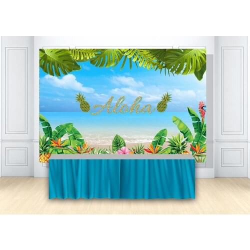Aloha Luau Party Banner Tiki Tropical Hawaiian Beach Themed Party Background Glitter Flowers Pineapple Photo Studio Supplies