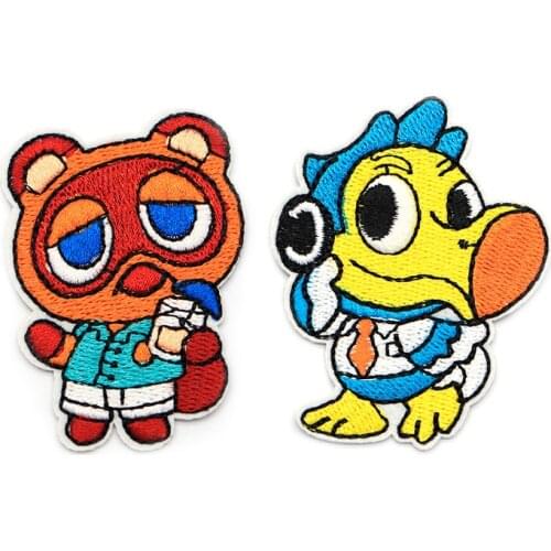 R1313 1pcs Animals Party Raccoon Bird Cartoon Stripe Applique Patch Iron On Embriodered Patches For Clothing Badge Stickers