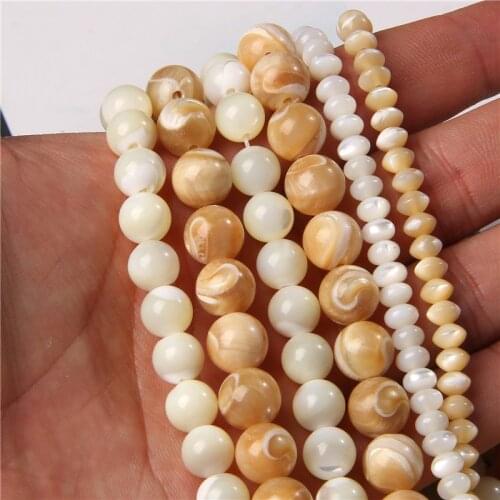 White Mother Of Pearls Shell Beads 6 MM Polished Round Trochidae 4*6 mm Rondelle Strand Beads For DIY Making Jewelry Accessory