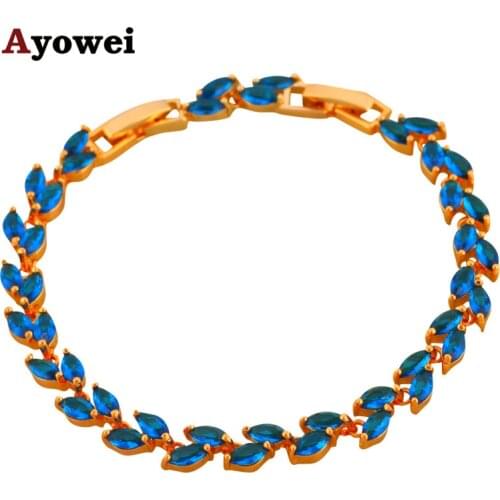 Ayowei Popular Style Jewelry Charm Bracelets for Lover Gift in My Store Gold tone Blue Zircon TB1113A