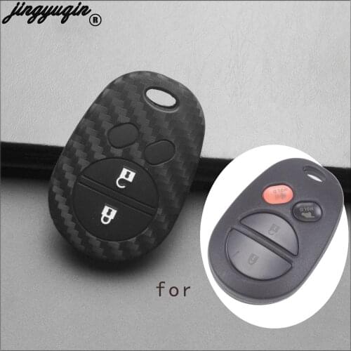 Jingyuqin Carbon Fiber Silicone Car Key Case Fob Cover For Toyota Sienna Tundra Sequoia Holder protected Cover Keychain