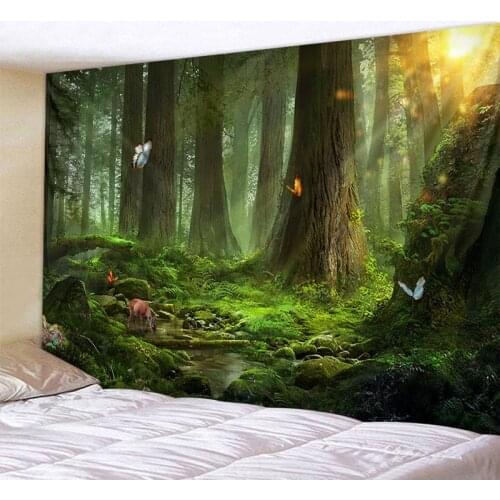 Forest Background In The Sun Wall Hanging Bohemian Hippie Dormitory Farmhouse Decorative Tapestries Various Sizes