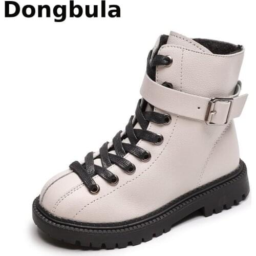 Children Martin Boots Autumn Winter Boots For Girls Leather School Boy Shoes New Kids Snow Boots Plush Warm Kids Motorcycle Boot