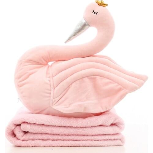New Fashion Baby Crown Swan Sleeping Pillow Blanket Childrens Room Decoration Kids Animal Dolls Toys Photography Props blanket