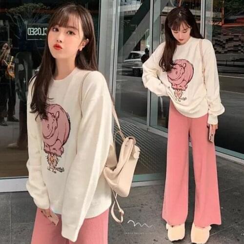Pregnant Women Installed Autumn & Winter New Style Hong Kong Flavor Loose Laziness Ventilation Network Red Pregnant Women Set Sw