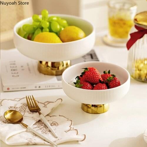 Home Decoration 8 Inch Ceramic Fruit Tray White Ceramic Round Tall Storage Tray Modern Living Room Coffee Table Snack Tray
