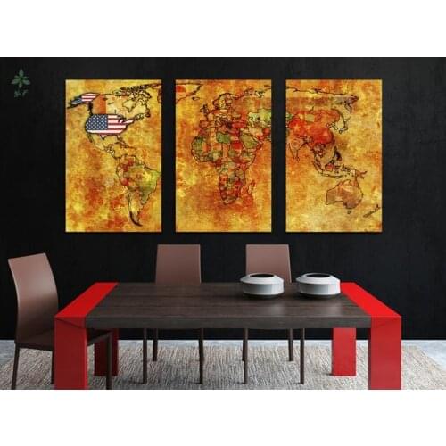 Country Flag World Map Canvas Print Art For Home Kitchen Wall Decor Interior Design