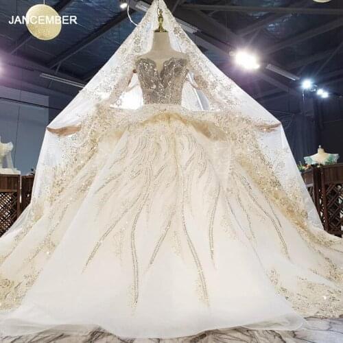 HTL1825 Luxurious Sequined Beading Crystal Lace Up Back Wedding Dress 2020 V-Neck Off The Shoulder Short Sleeve Ball Gowns