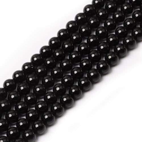Natural Round Stone Beads, Natural Gemstone Hole Size 6/8/10mmCrystal Energy Stone Healing Power Smooth Loose Black Agate Beads