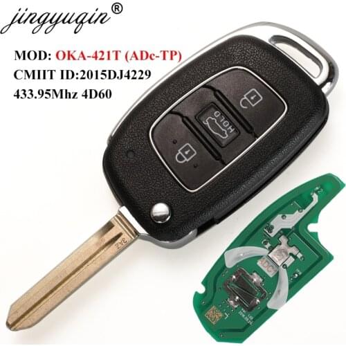Jingyuqin OKA-421T 433Mhz 4D60 3 Buttons Flip Remote Auto Car Key For Hyundai Elantra Folding Keys Fob 2015DJ4229 Geniune Parts