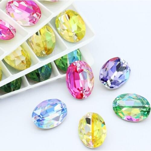 Laser color Oval Rhinestones Crystal K9 Glass for Jewelry Craft Pointback Crystal for Craft Glue on Clothing Garment Dress Beads