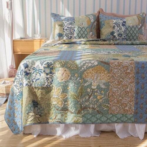 CHAUSUB Quality Cotton Quilt Set 3PCS Patchwork Bedspread Printed Quilts Bed Cover Sheets Shams King Queen Size Quilted Blanket