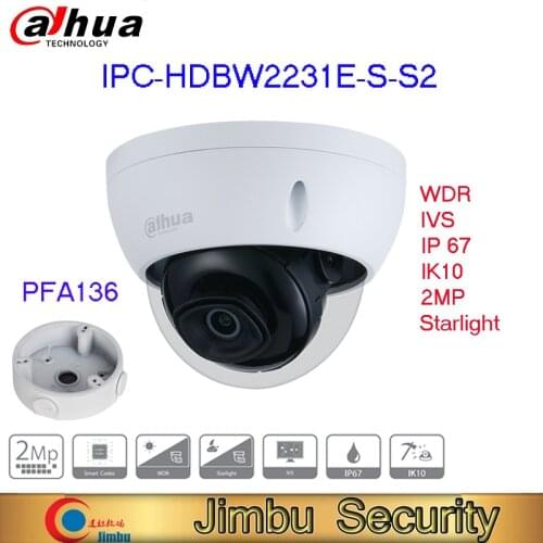 Dahua 2MP Lite IR Fixed-focal Dome Network Camera IPC-HDBW2231E-S-S2 IR 30M Built-in IR LED security camera system ip camera
