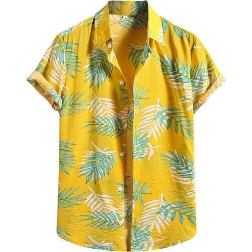 Summer Linen Shirts Mens Beach Hawaiian Shirt Fashion Cotton Linen Print Short Sleeve Button Shirt Top Camisas de hombre