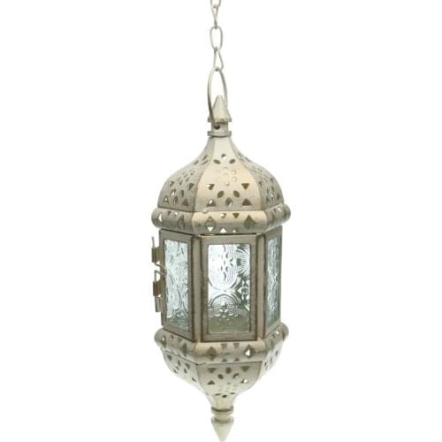 Retro Hanging Candle Lantern Metal Hollow Chandelier With 66cm Chain Moroccan Style For Garden or Porch