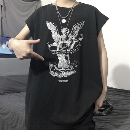 Tank Top Men Sleeveless Shirt Chic Black Loose Oversized Undershirt Large Japanese Anime Summer Streetwear Shirt Couple Clothes