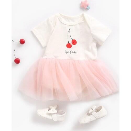 Melario Sweet Baby Girl Romper Mesh Dress Short Sleeve Princess Midi Dress Cute Fruit Print Rompers for Kids Clothes