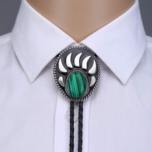Fashion malachite Turquoise bear paw bolo tie for man cowboy western cowgirl lather rope zinc alloy necktie