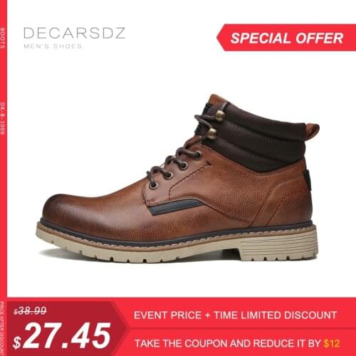 DECARSDZ Men Boots luxury Leather Comfy Lace-up 2021 Fashion Men Shoes High Quality British Casual Boots Autumn Winter Men Shoes
