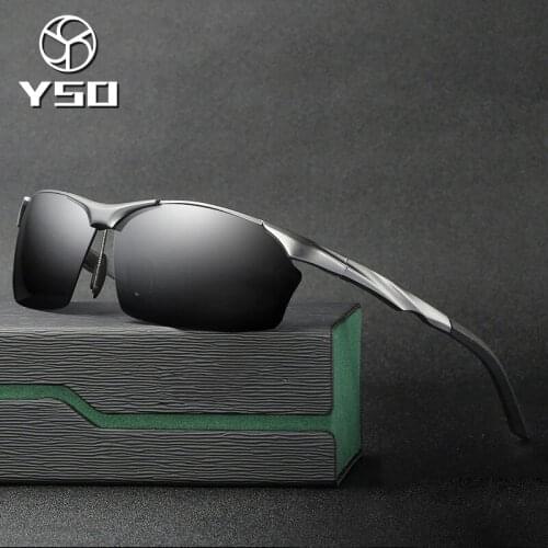 YSO Sunglasses Men Polarized UV400 Aluminium Magnesium Frame Sun Glasses Driving Glasses Semi Rimless Accessories For Men 8513