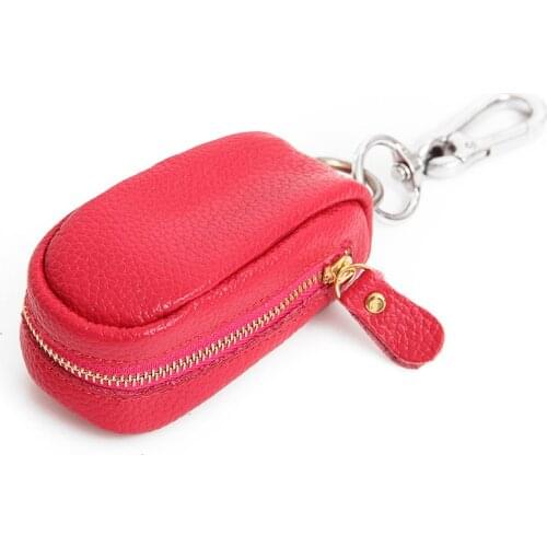 New Design Retro Car Key Holder Housekeeper Women Real Cow Leather Zipper Oval Home Key Case Household For Men Gift